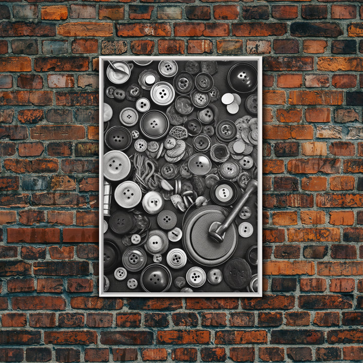 Buttons Wall Decor, Sewing Room, Craft Room, Black And White, Minimalist Print, Wall Decor, Canvas Print, Wall Art, Framed Canvas