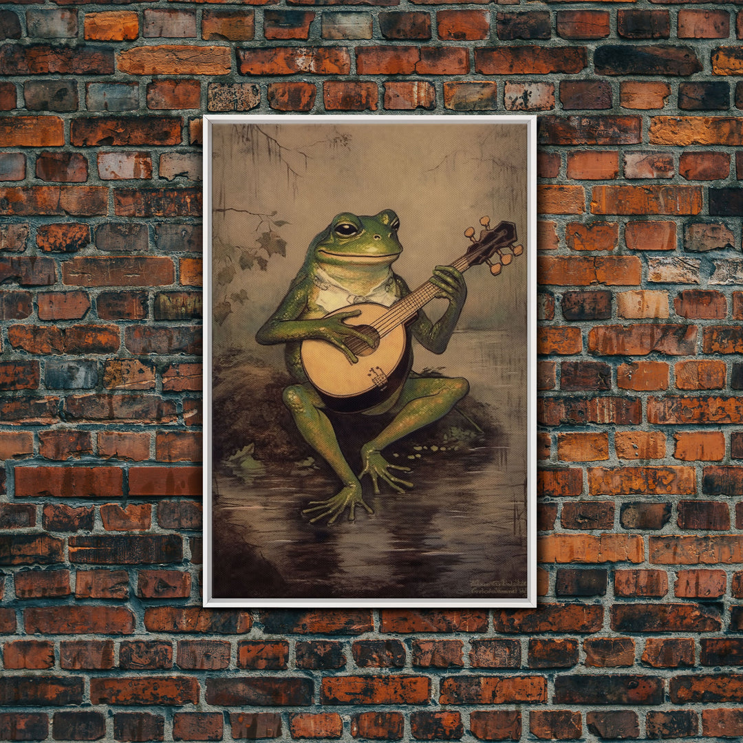 The Banjo Toad, Frog Playing A Banjo In The Moonlight, Vintage Canvas Print or Poster, Funny Frog Art, Retro Art, Vintage Print