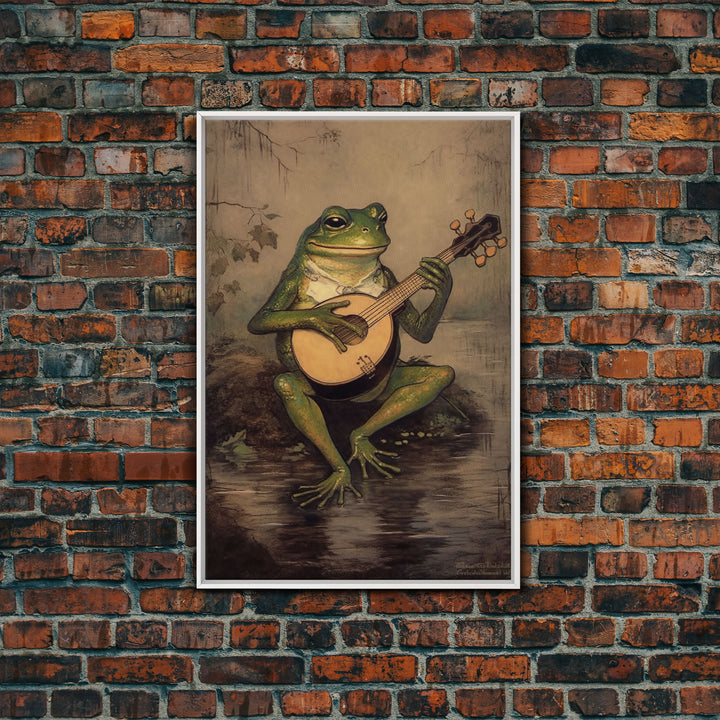 The Banjo Toad, Frog Playing A Banjo In The Moonlight, Vintage Canvas Print or Poster, Funny Frog Art, Retro Art, Vintage Print