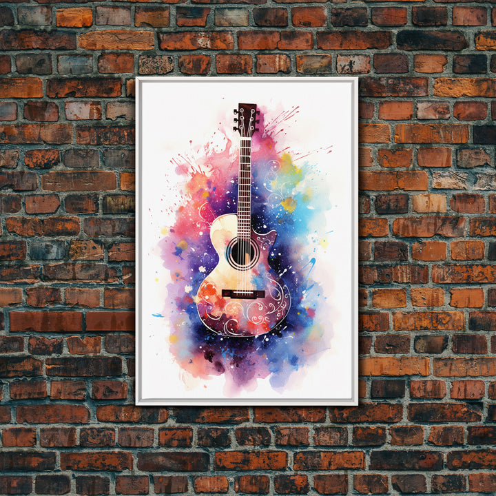 Cosmic Acoustic Guitar Wall Art Framed Canvas Print, Guitar Art, Guitar Wall Art, Music Art, Guitar Poster, Guitar Player Gift, Guitar Gifts
