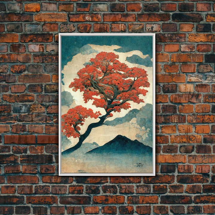 Japanese maple tree canvas print, vintage style wall art, woodblock print style wall art, unique abstract wall art, tree art