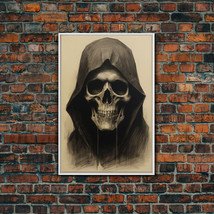 Skull Decor, Charcoal Drawing, Gothic Home Decor, Canvas Print, Wall Art, Vertical Art, Skull Gift, Human Skull Decor, Modern Art Prints