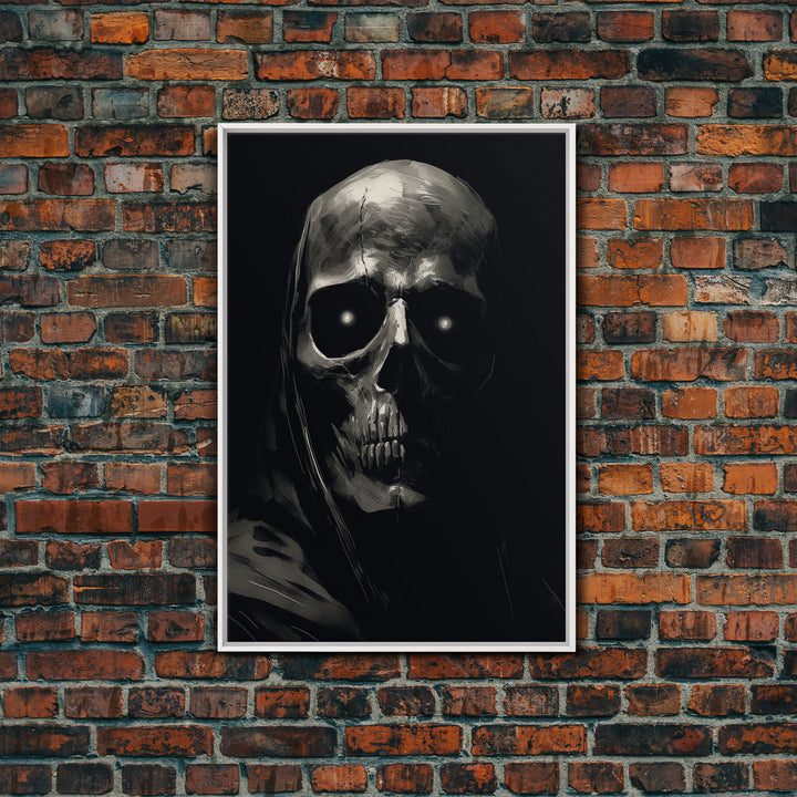 Glowing Eyes Grim Reaper, Spooky Halloween Canvas Art, Framed Canvas Print, Halloween Wall Decor, Skull Portrait
