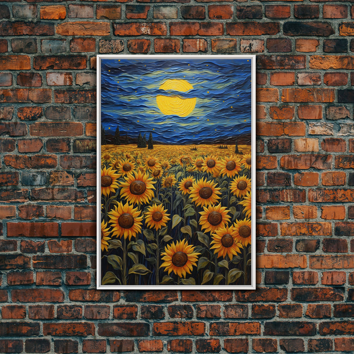 Sunflowers Wall Art, Wildflower Meadow, Starry Night, Canvas Print, Wall Art, Vertical Art, Above Couch Wall Art, Retirement Gifts, RV Decor