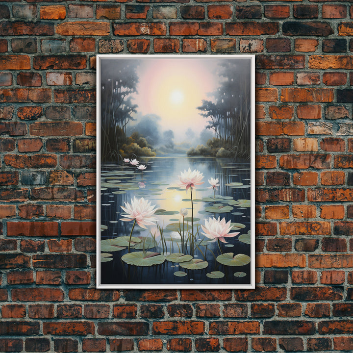 Lake Wall Art, Lotus Wall Print, Sunset Print, Canvas Print, Wall Art, Vertical Art, Birthday Gift, Country Home Art, Bedroom Teen Girl Art