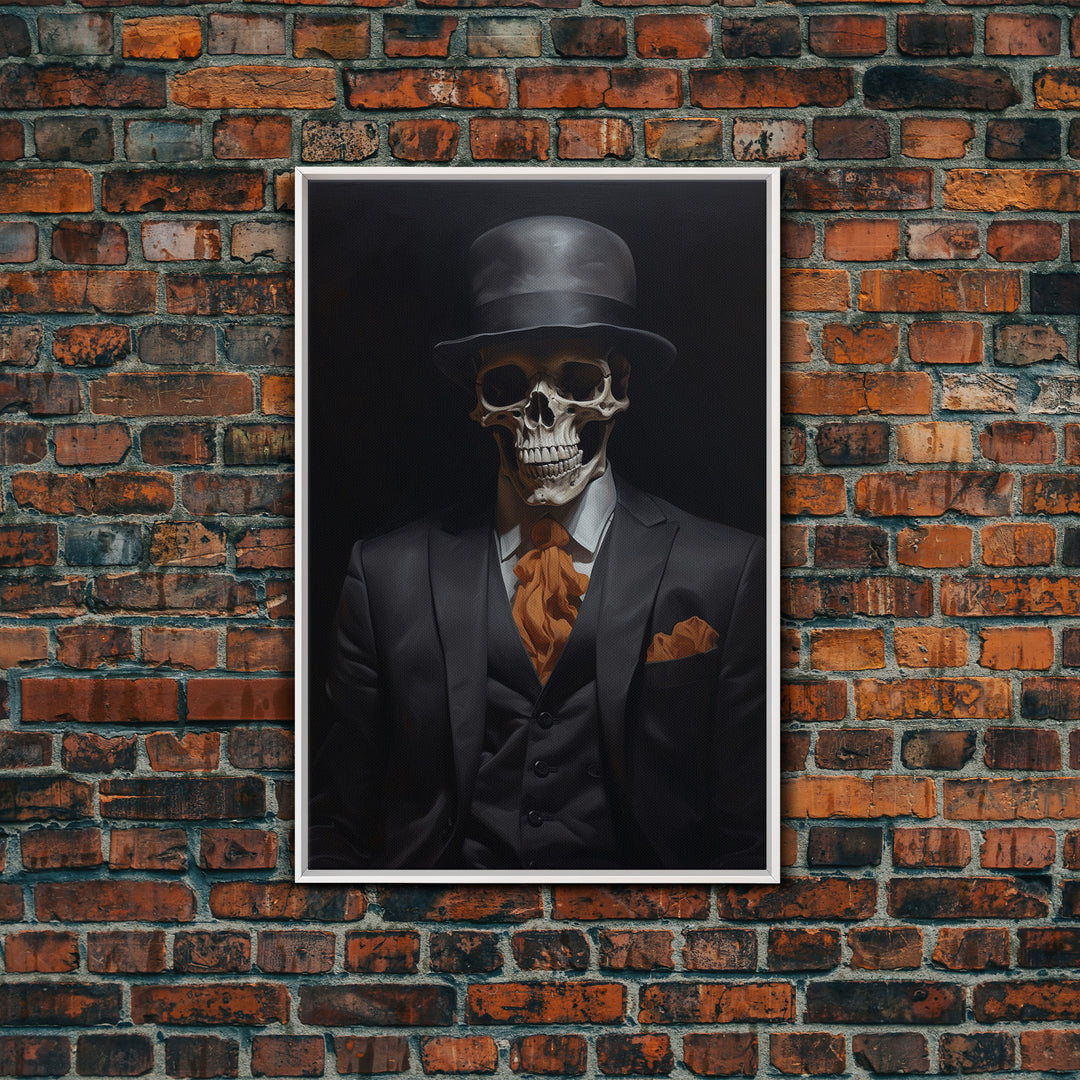 Spooky Skeleton Business Man, Halloween Art, Framed Canvas Print, Halloween Canvas, Skeleton Painting, Victorian Gothic Decor
