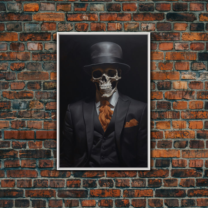 Spooky Skeleton Business Man, Halloween Art, Framed Canvas Print, Halloween Canvas, Skeleton Painting, Victorian Gothic Decor