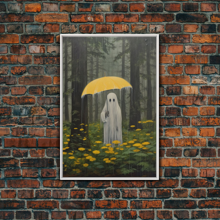 Ghost In The Rain, Vintage Canvas, Art Canvas Print, Dark Academia, Haunting Ghost, Halloween Decor, Dark Macabre Vintage Halloween Art