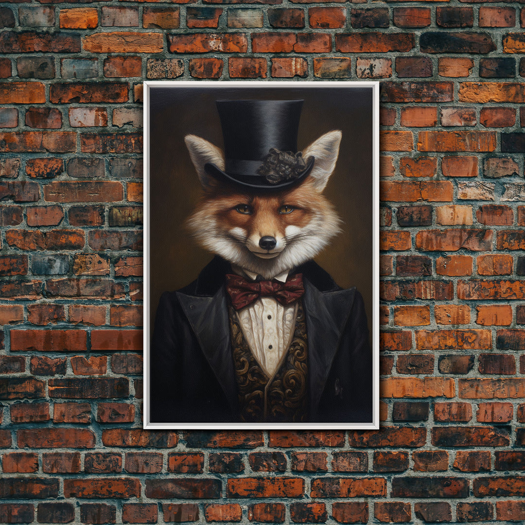 The Dapper Gentleman Business Fox, Framed Canvas or Canvas Print, Halloween Decor, Dark Academia, Funny Halloween Decorations