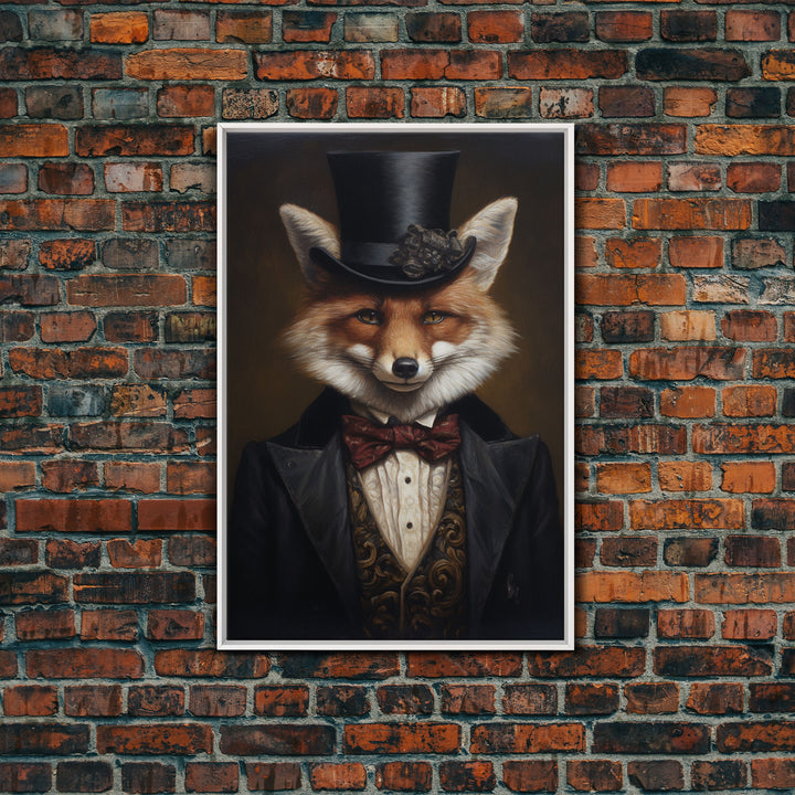 The Dapper Gentleman Business Fox, Framed Canvas or Canvas Print, Halloween Decor, Dark Academia, Funny Halloween Decorations