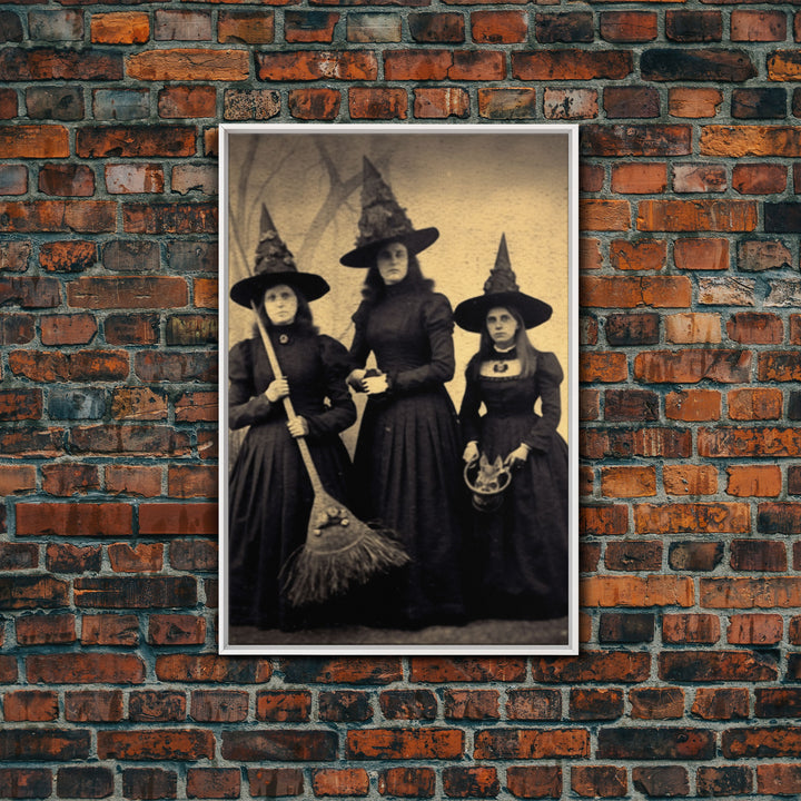 Victorian Witches, Vintage Tintype Style Photograph, Framed Canvas Print, Gothic Wall Art, Dark Academia, Witch Art