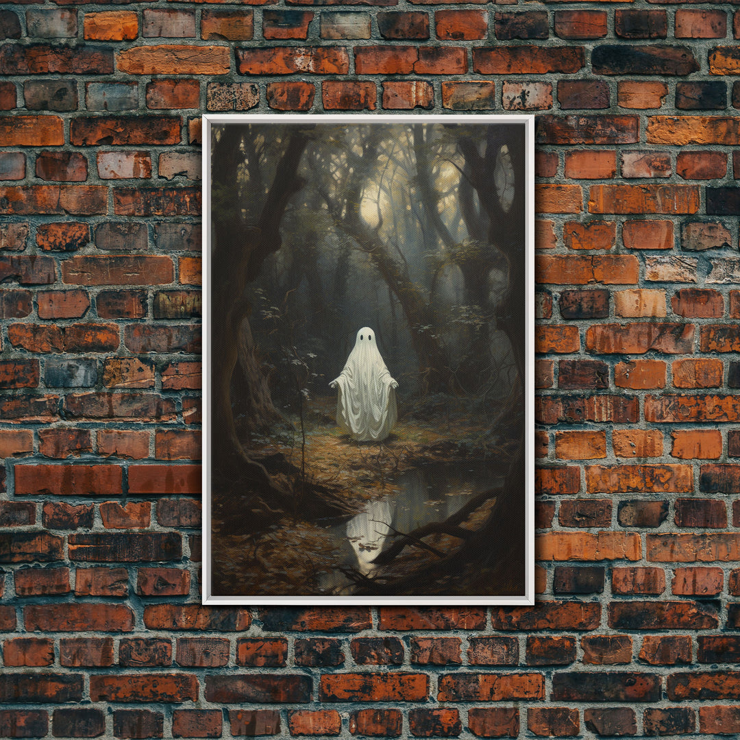 Ghost Dancing In A Haunted Forest, Vintage Canvas, Framed Canvas, Art Canvas Print, Dark Academia, Haunting Ghost, Halloween Decoration