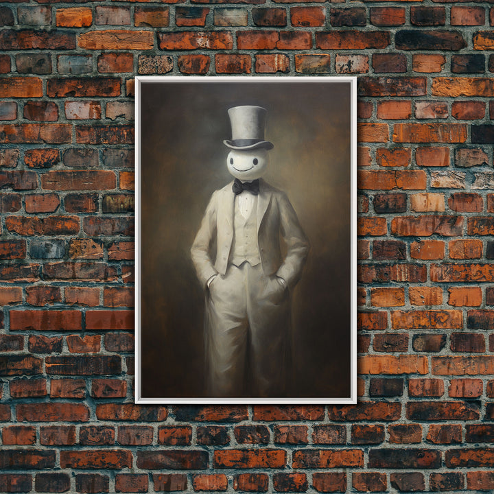 Ghost Wearing A Top Hat, Victorian Gentleman Ghost, Framed Canvas Print, Halloween Canvas Art, Unique Spooky Decor, Gothic Dark Academia Art