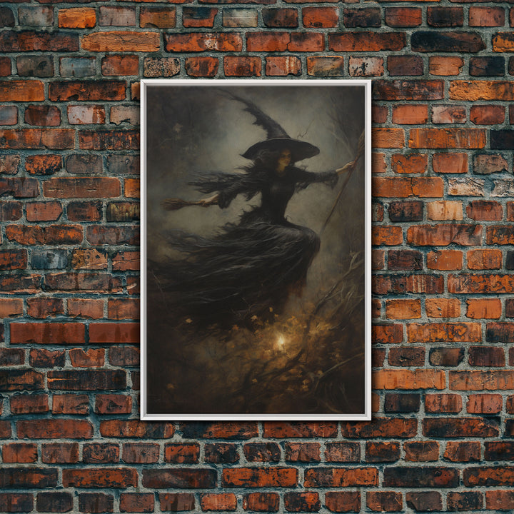 Spooky Season Witch Decor, Witch Painting Framed Canvas Print, Halloween Art, Witch Art, Witchcraft, Witch Decor, Felt Witch Hat