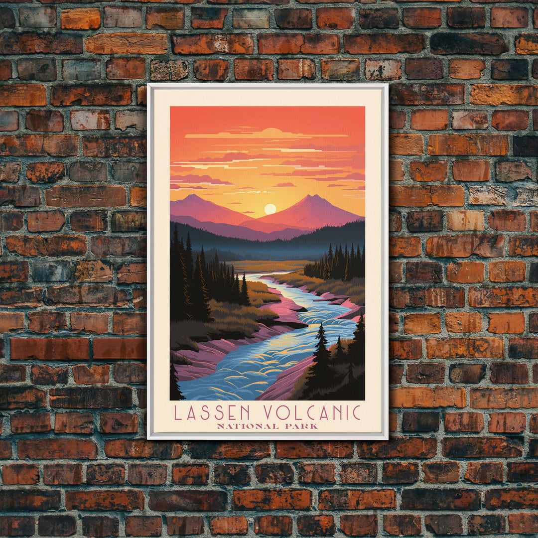 Lassen Volcanic National Park California Travel Art, National Park Print, Minimalist Travel Art, Midcentury Modern Style Landscape Painting