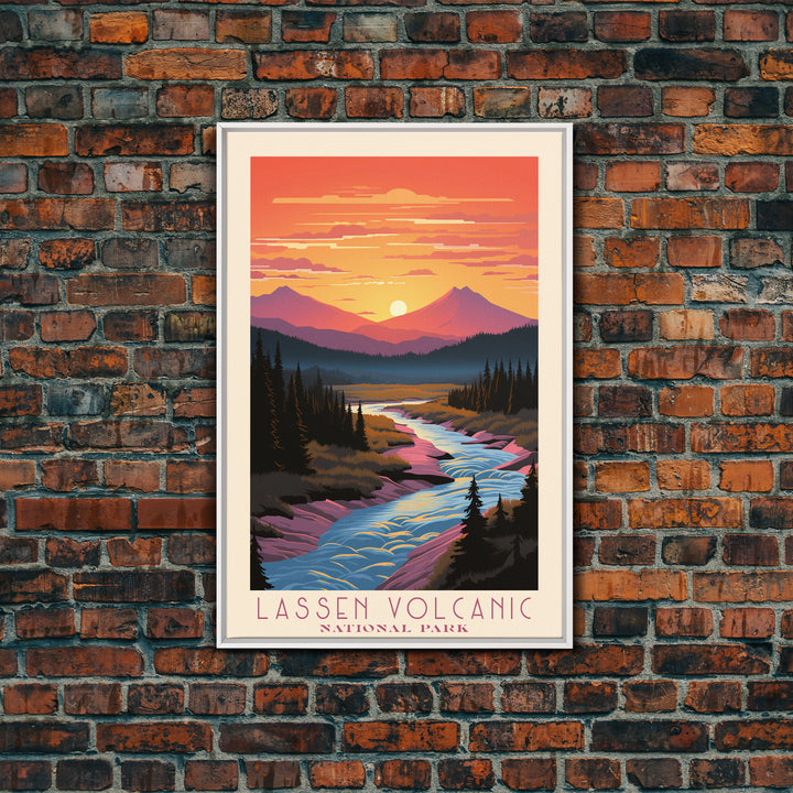 Lassen Volcanic National Park California Travel Art, National Park Print, Minimalist Travel Art, Midcentury Modern Style Landscape Painting