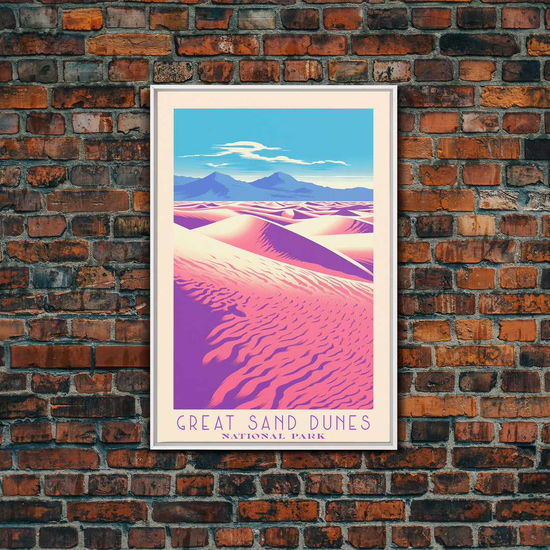 Great Sand Dunes National Park Travel Poster Art, Canvas Print Wall Art, Colorado Travel Art, Midcentury Modern Travel Decor, MCM Wall Art