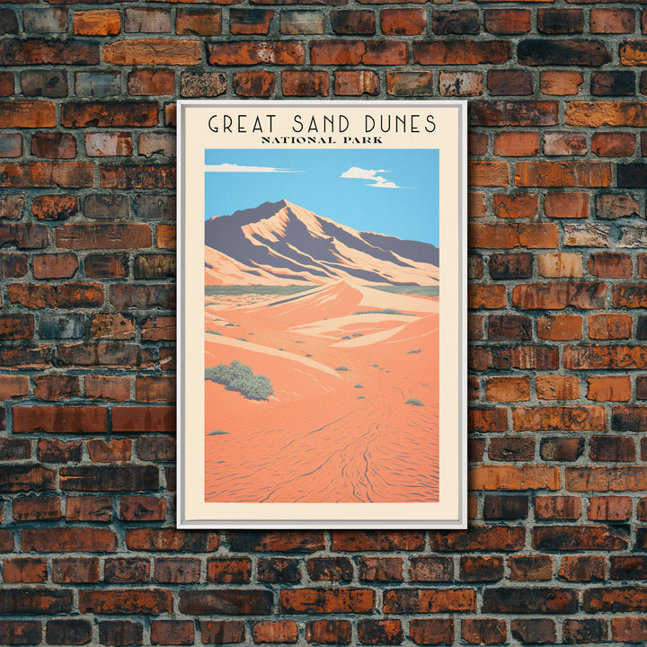 Great Sand Dunes National Park Travel Poster Art, Canvas Print Wall Art, Colorado Travel Art, Midcentury Modern Travel Decor, MCM Wall Art