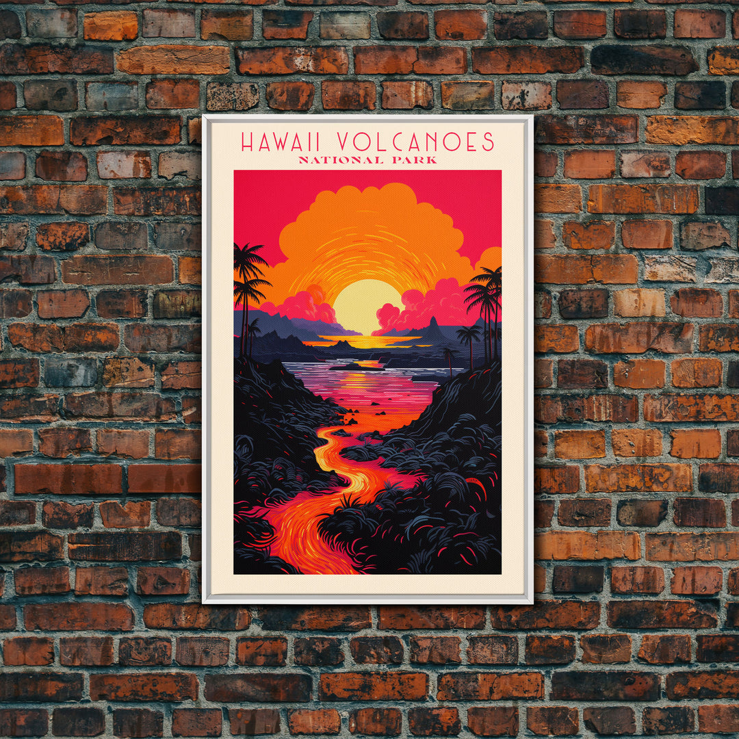 Hawaii Volcanoes National Park Hawaii Travel Art, National Park Print, Minimalist Travel Art, Midcentury Modern Style Landscape Painting