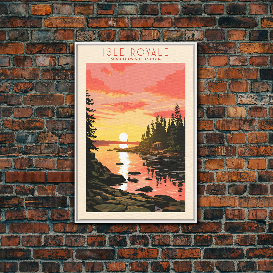 Isle Royale National Park Michigan Travel Art, National Park Print, Minimalist Travel Art, Midcentury Modern Style Landscape Painting