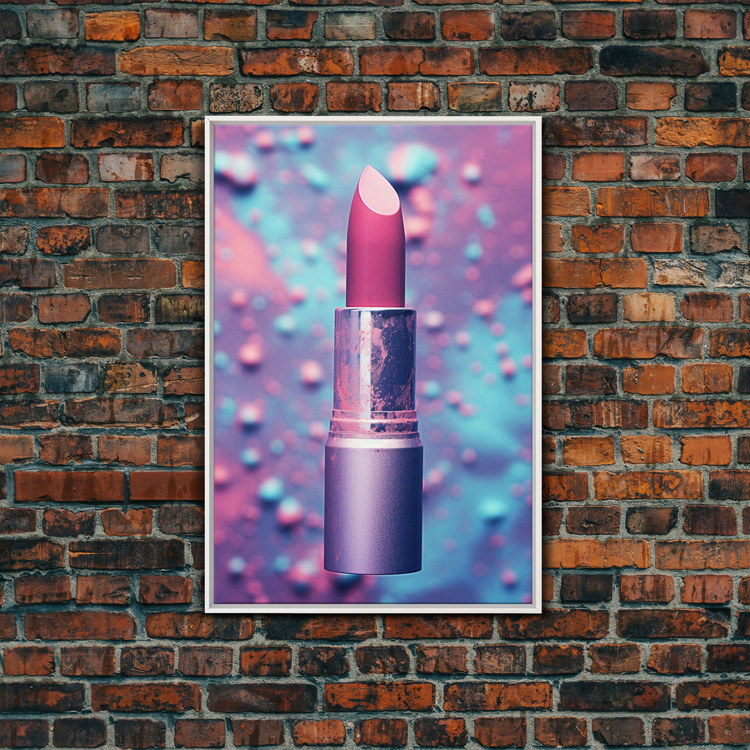 Red Lipstick Wall Art, Framed Canvas Print, Liminal Spaces, Vaporwave Aesthetic Wall Art, Girl Room Decor, Girl's Dorm Room