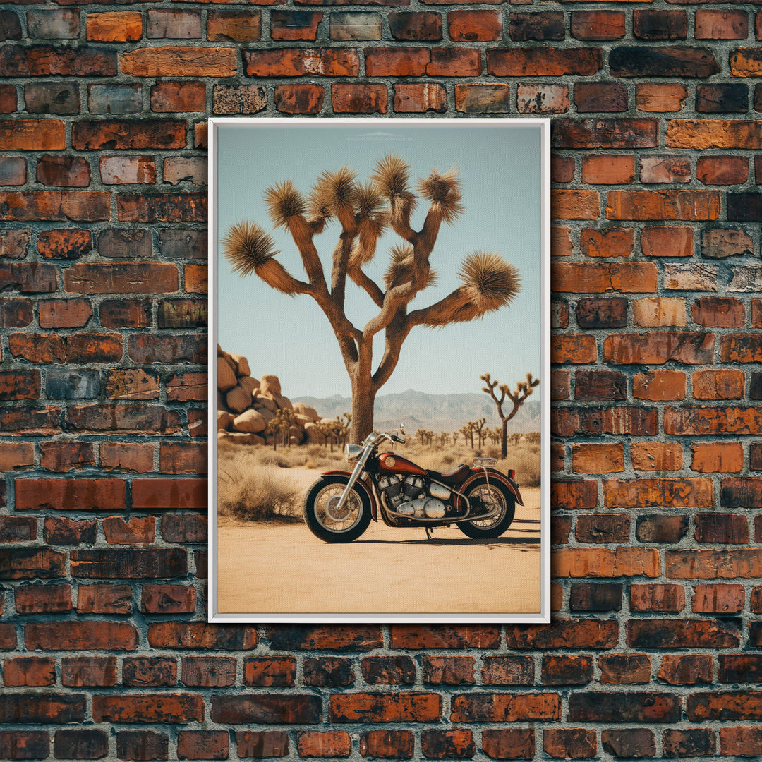 Motorcycle Wall Art, Cactus Wall Art, Desert Wall Art, Canvas Print, Wall Hanging, Portrait Art, Office Wall Decor, Above Bed Art, RV Decor