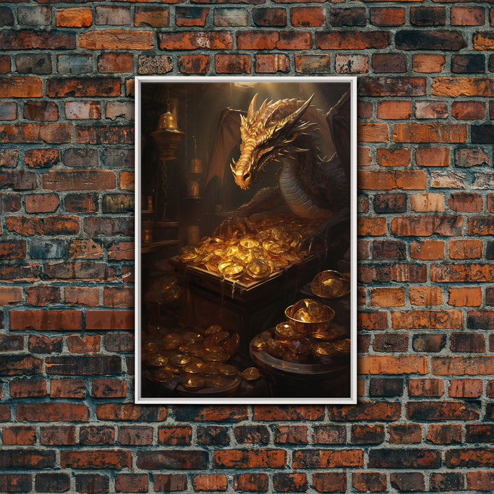 Dragon Art, Fantasy Art, Treasure Chest, Canvas Print, Wall Hanging, Portrait Art, Video Game Art, Nerdy Home Decor, Gift For Friend