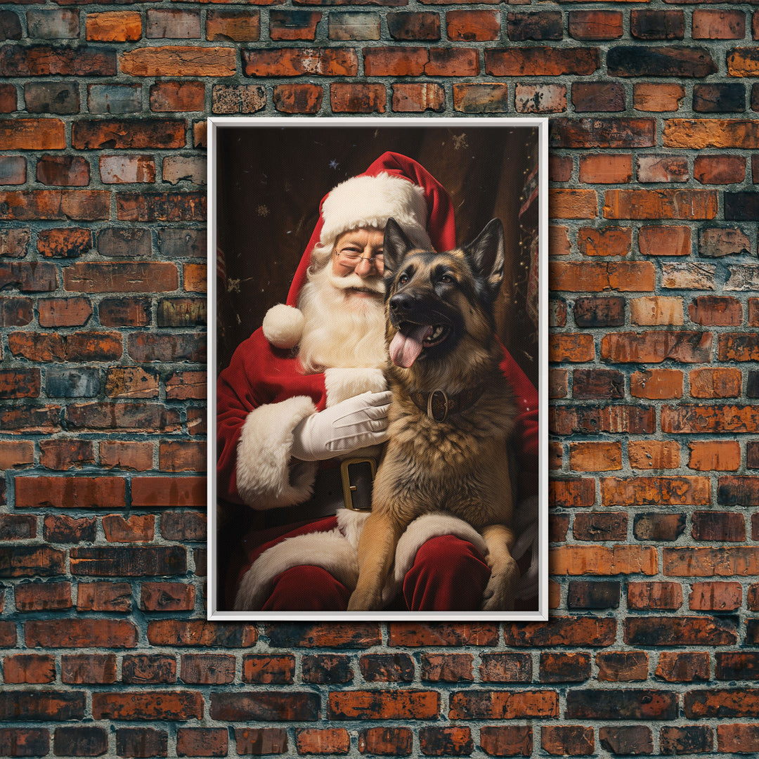 Santa Claus And His Belgian Malinois, Christmas Wall Art, Dog Gift, Christmas Dog, Winter Wall Art, Santa Decor, Santa Art Print, Cute Dog