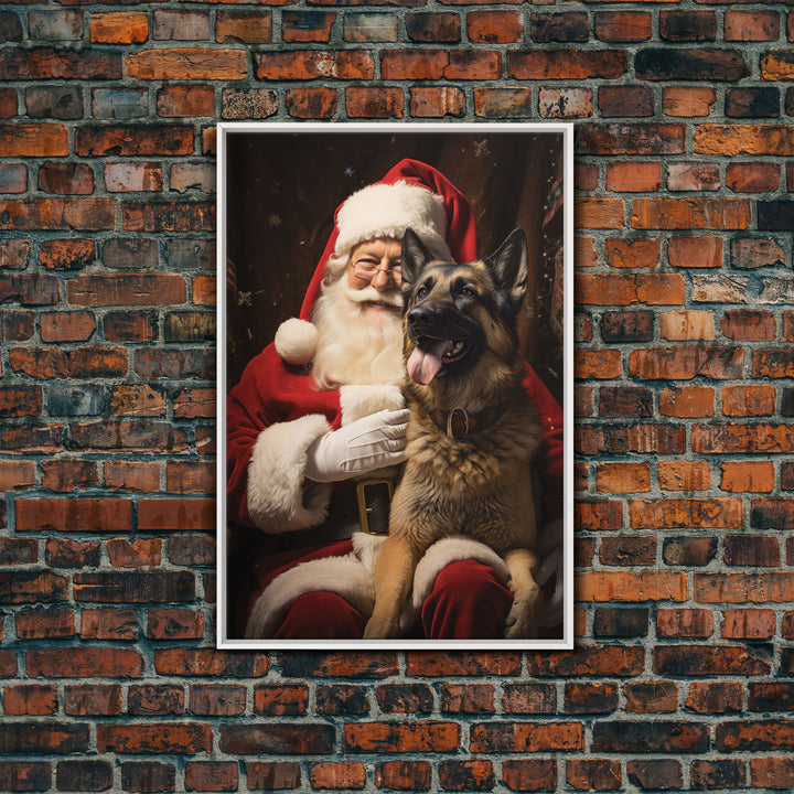 Santa Claus And His Belgian Malinois, Christmas Wall Art, Dog Gift, Christmas Dog, Winter Wall Art, Santa Decor, Santa Art Print, Cute Dog