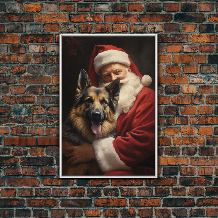 Santa Claus And His German Shepherd, Christmas Wall Art, Dog Gift, Christmas Dog, Winter Wall Art, Santa Decor, Santa Art Print, Cute Dog