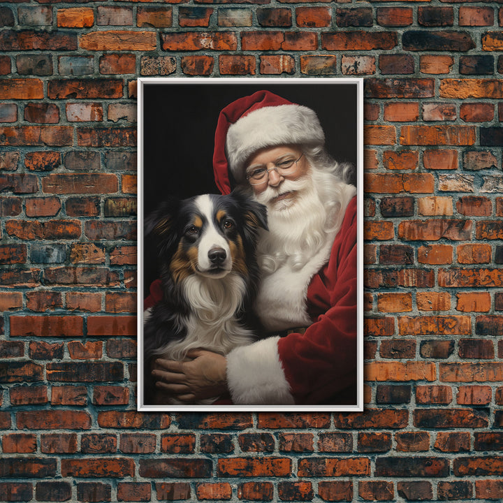 Santa Claus And His Border Collie, Christmas Wall Art, Dog Gift, Christmas Dog, Winter Wall Art, Santa Decor, Santa Art Print, Cute Dog