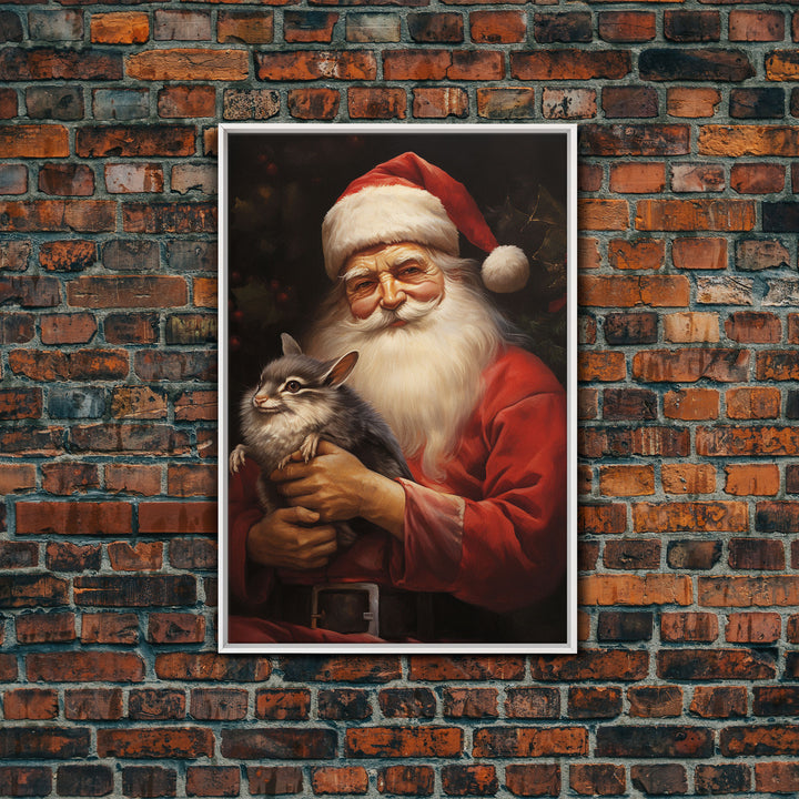 Santa Claus And His Chinchilla, Christmas Wall Art, Dog Gift, Christmas Dog, Winter Wall Art, Santa Decor, Santa Art Print, Chinchilla Print
