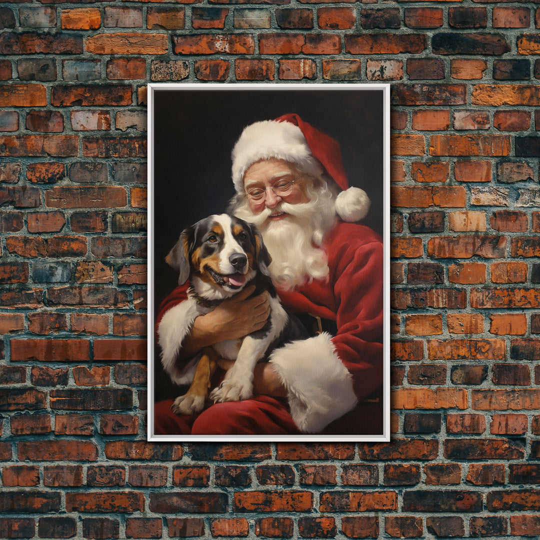 Santa Claus And His Beagle, Christmas Wall Art, Dog Gift, Christmas Dog, Winter Wall Art, Santa Decor, Santa Art Print, Cute Dog Print