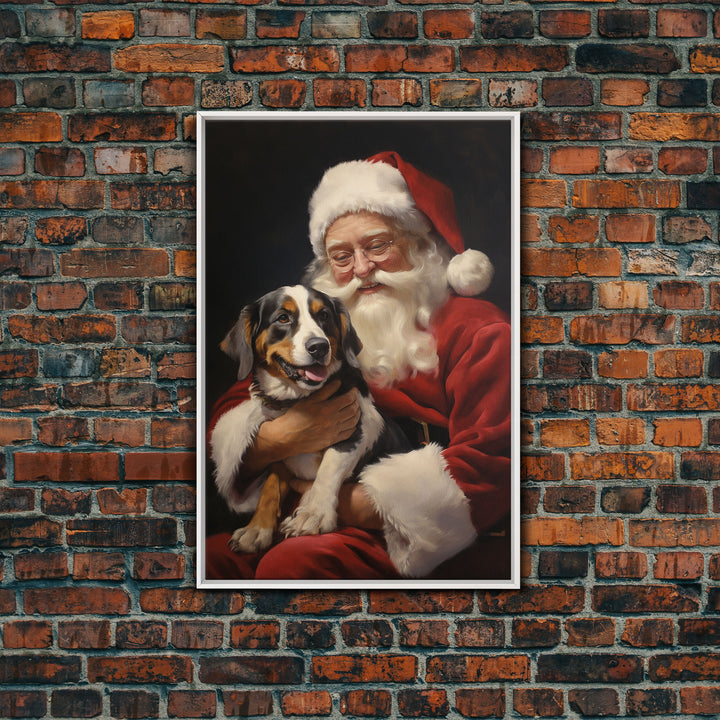 Santa Claus And His Beagle, Christmas Wall Art, Dog Gift, Christmas Dog, Winter Wall Art, Santa Decor, Santa Art Print, Cute Dog Print