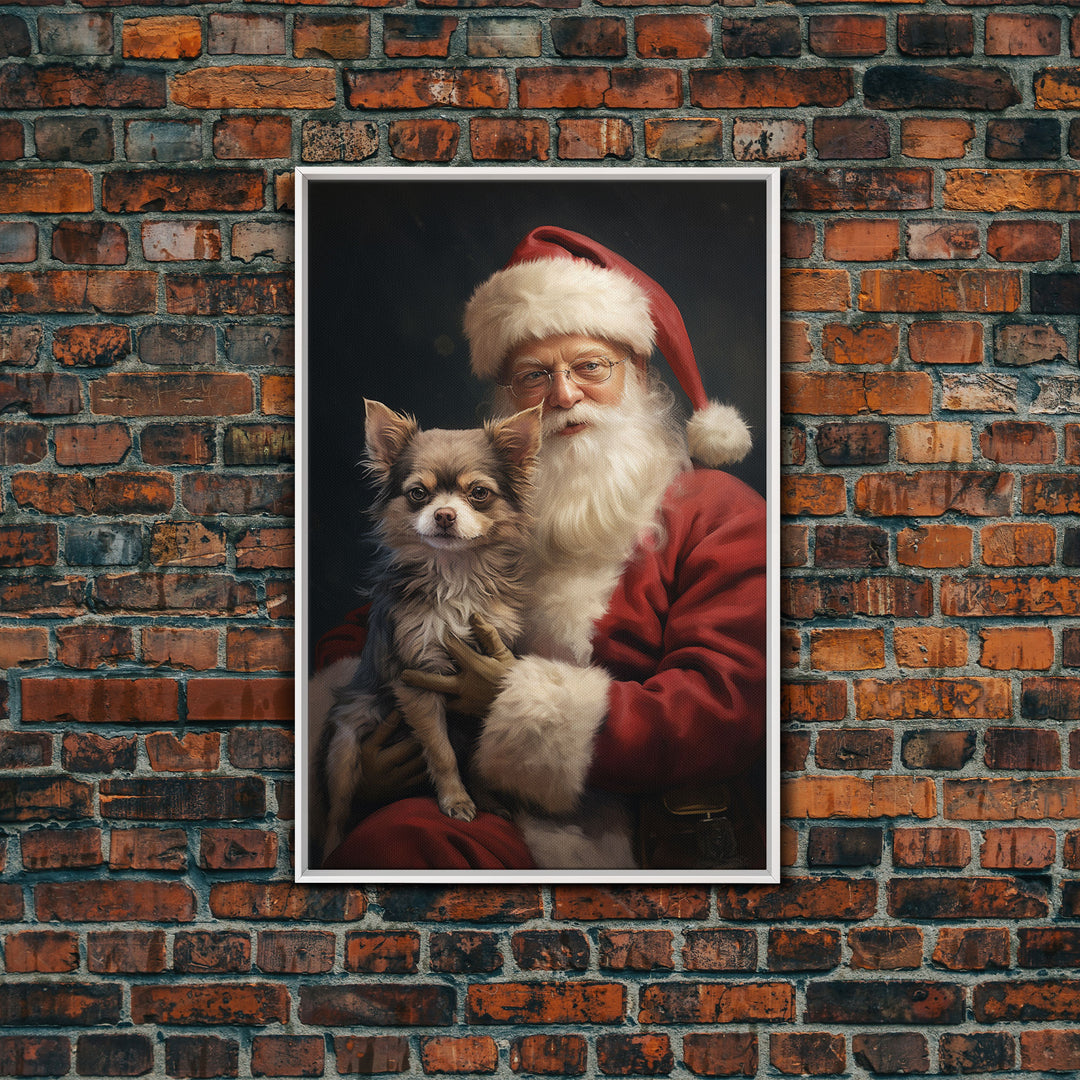 Santa Claus And His Chihuahua, Christmas Wall Art, Christmas Dog, Winter Wall Art, Santa Decor, Santa Art Print, Farmhouse Christmas