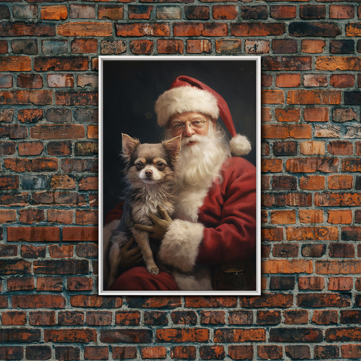 Santa Claus And His Chihuahua, Christmas Wall Art, Christmas Dog, Winter Wall Art, Santa Decor, Santa Art Print, Farmhouse Christmas