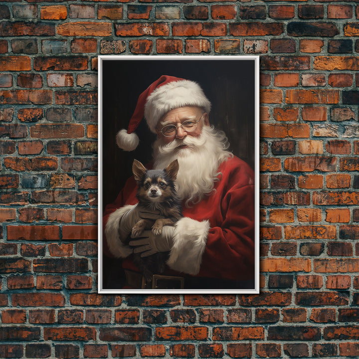 Santa Claus And His Chihuahua, Christmas Wall Art, Christmas Dog, Winter Wall Art, Santa Decor, Santa Art Print, Farmhouse Christmas