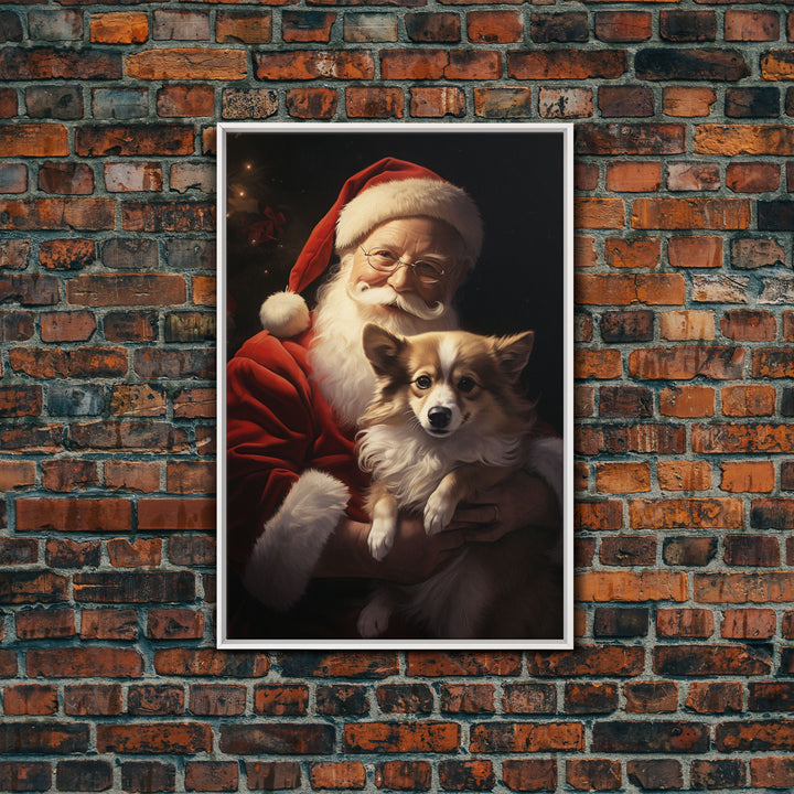 Santa Claus And His Corgi, Christmas Wall Art, Christmas Dog, Winter Wall Art, Santa Decor, Santa Art Print, Farmhouse Christmas