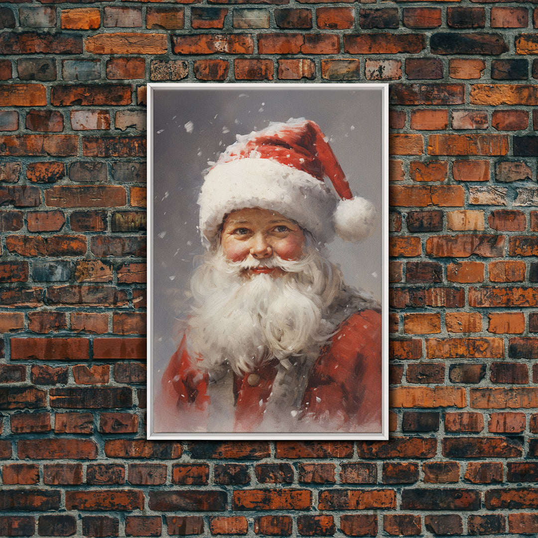 Santa Painting, Santa Print, Framed Canvas Print, Christmas Decor, Portrait of Santa, Farmhouse Christmas, Minimalist Christmas Art