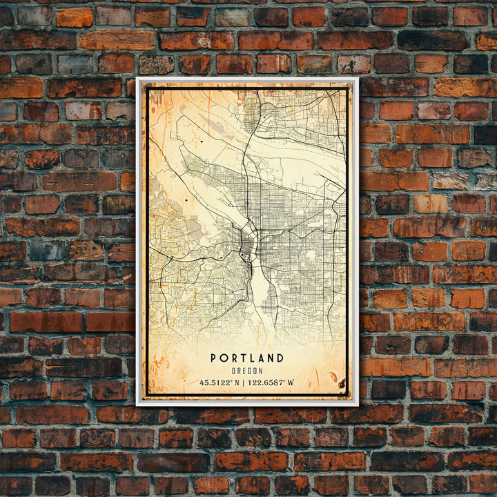 Portland Oregon Street Map, Framed Canvas Art, Oregon United States Road Map Wall Art, Office Wall Art, Portland Wall Decor for Office