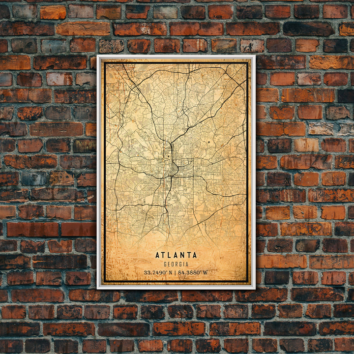 Old Atlanta City Map Wall Art Canvas Print, Vintage Style Atlanta  Map, Framed Wall Art, Cool Atlanta Georgia Wall Art, Office Decor