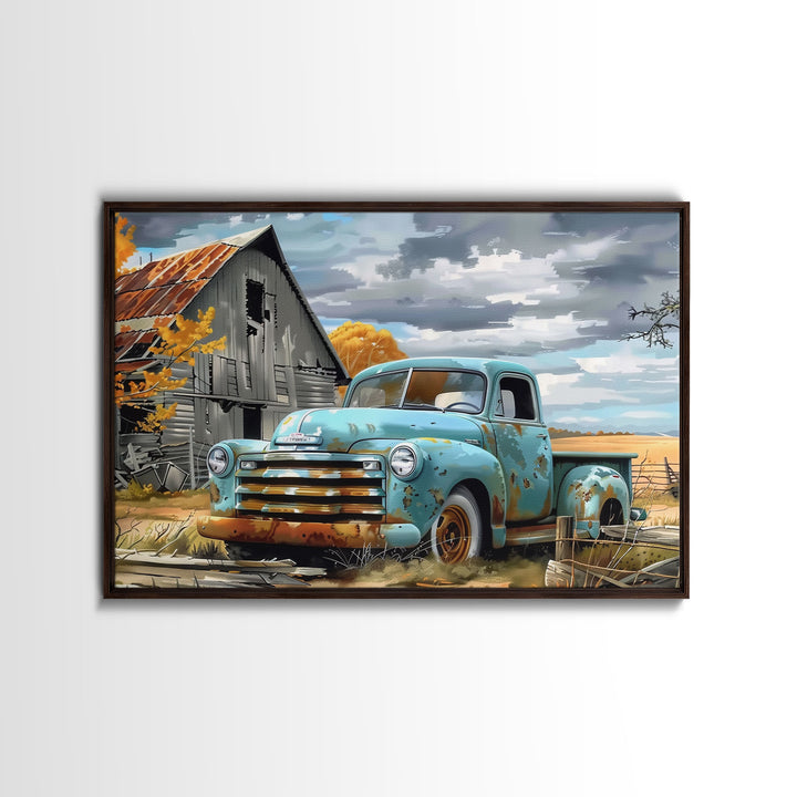 Painting Of An Old Farmstead Framed Canvas Print, Metal Art, Living Room Wall Art, Original Art, Above Couch Art, Whimiscal Kitsch Decor