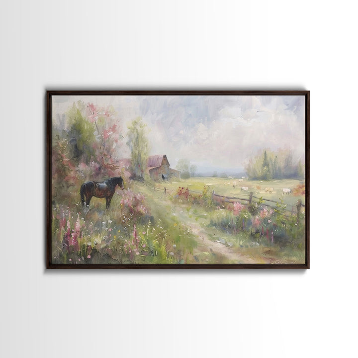 Rustic Farmhouse Decor, Horse Painting Framed Canvas Print, Lake House Decor, Cabin Decor, Interior Design, Farmhouse Home Decor