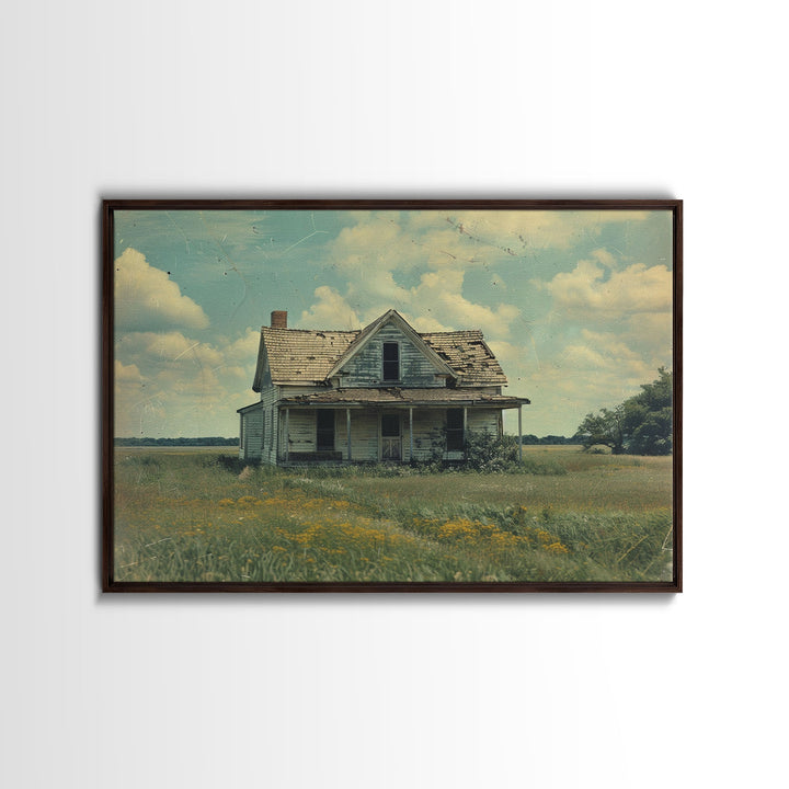 Retro Watercolor Painting Print Of A Vintage Farmhouse, Kitsch Art, Wall Art, Farmhouse Decor, Western Art For Living Room
