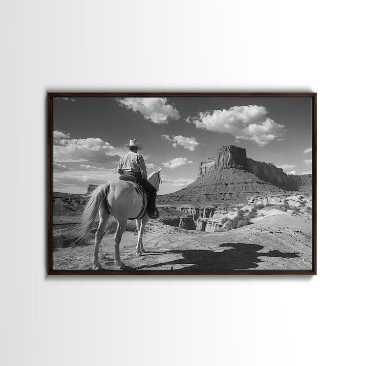 Lonesome Canyon Arizona Framed Canvas Print, Cowboy Print, Black and White Photography Wall Art, Country Farmhouse Decor, Metal Print