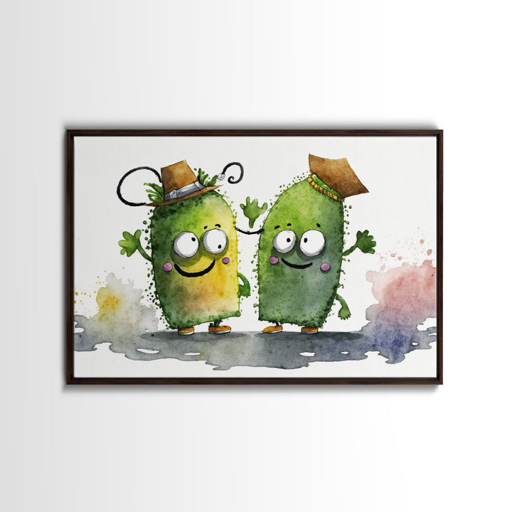 Goofy Pickle Art, Cute Pickle Cartoon Wall Art, Framed Canvas Print, Wild West Pickles, Funny Art, Funny Decor
