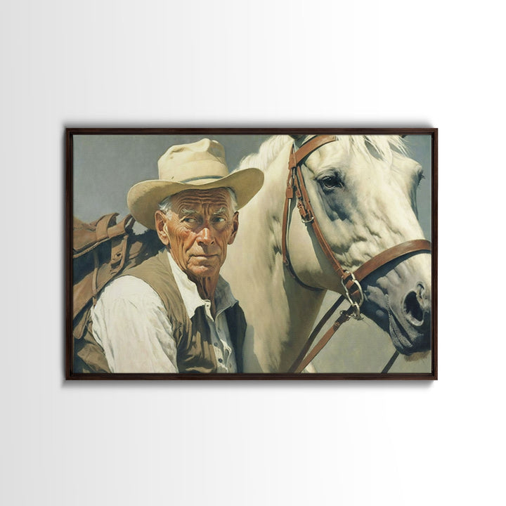 Vintage Cowboys Painting Print Horse Wall Art Canvas Hunting Southwest Sketch Drawing Poster Framed Antique Country Rustic Farmhouse Decor