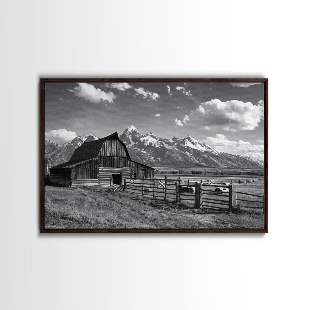Black and White Photo Print Of An Old Barn In The Mountains, Framed Canvas Print or Metal Art, Western Decor, Colorado Mountains Wall Art