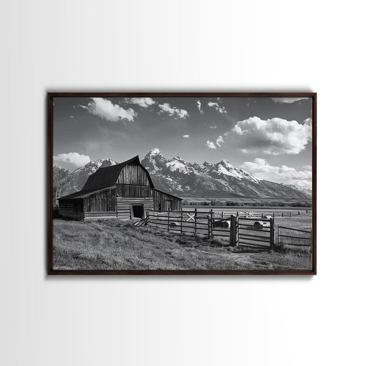 Black and White Photo Print Of An Old Barn In The Mountains, Framed Canvas Print or Metal Art, Western Decor, Colorado Mountains Wall Art