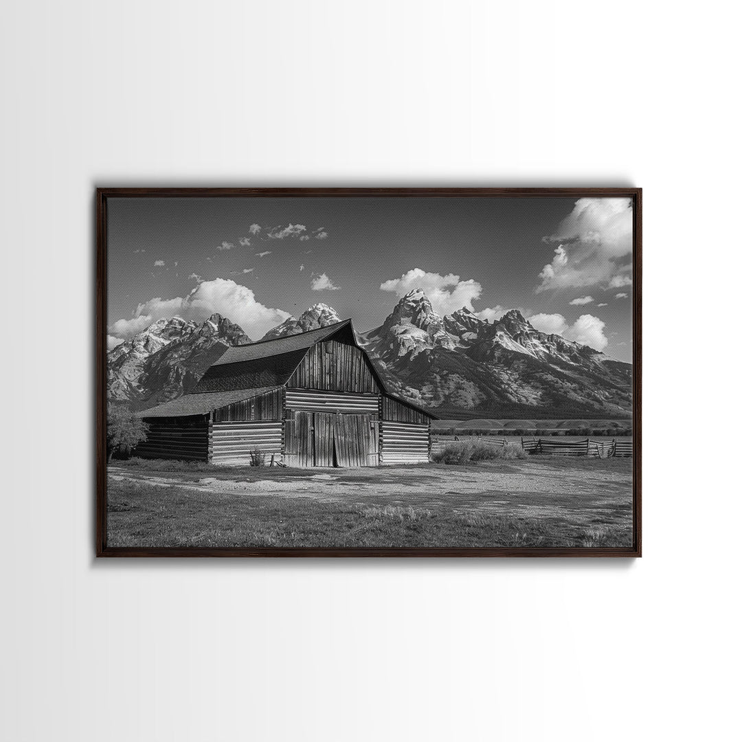 Old Barn Wall Art, Framed Canvas Print or Metal Art, Rustic Homestead Framed Canvas Art, Vintage Old Barn Black and White Wall Art
